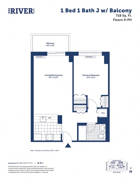 an illustration of a 1 bed 1 bath floor plan